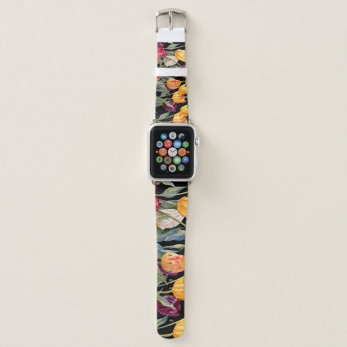Colorful tulips isolated black background apple watch band