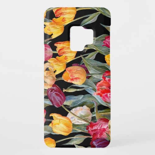 Colorful tulips isolated black background Case_Mate samsung galaxy s9 case