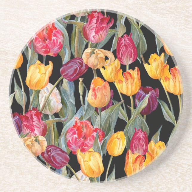 Colorful tulips, isolated black background. coaster (Front)