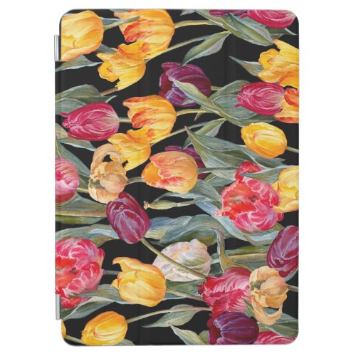 Colorful tulips isolated black background iPad air cover