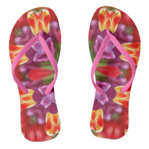 Colorful Tulips Kaleidoscope Flip Flops
