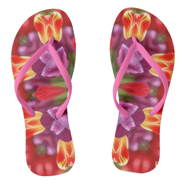 Colorful Tulips Kaleidoscope Flip Flops (Footbed)
