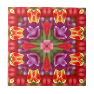 Colorful Tulips Kaleidoscope Tile