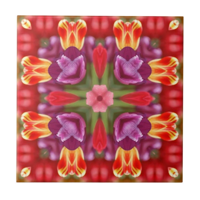 Colorful Tulips Kaleidoscope Tile (Front)