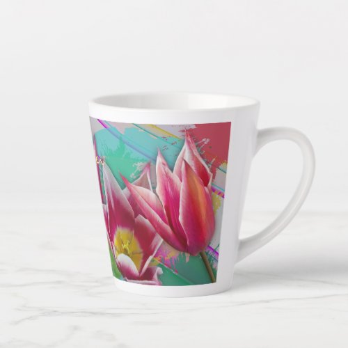 Colorful tulips on painted background custom name latte mug