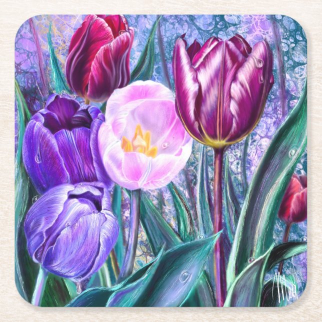 Colorful Tulips Paper Coasters (Front)