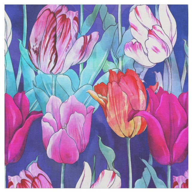 Colorful Tulips Pattern Fabric (Close Up)