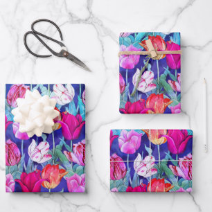 Colorful Tulips Pattern Wrapping Paper Sheets