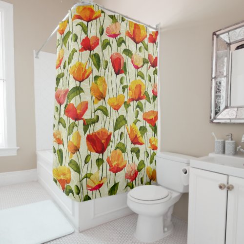 Colorful tulips Patterns With Leaves Veins Shower Curtain