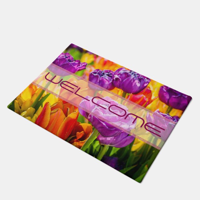 Colorful tulips positive doormat (Angled)