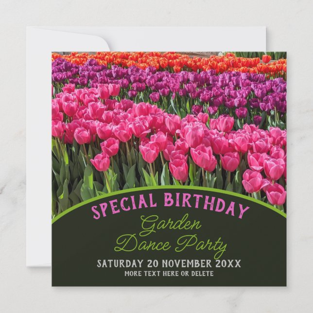 Colorful Tulips Special Birthday Garden Dance Invitation (Front)