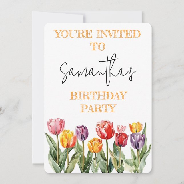 Colorful Tulips Spring Flowers Theme Invitation (Front)
