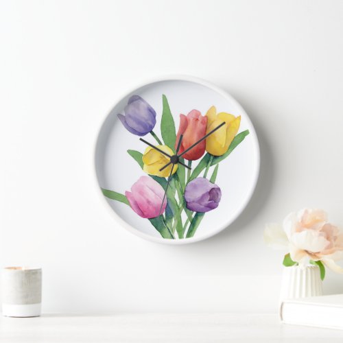 Colorful Tulips Wall Clock