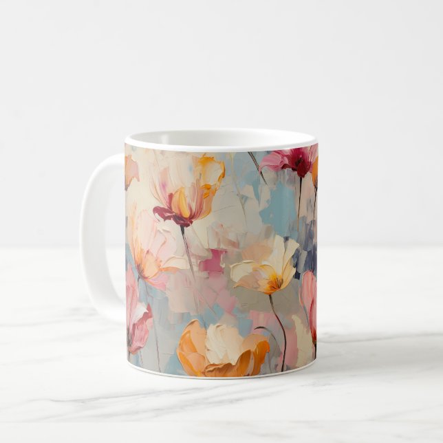 Colorful Tulips Watercolor Floral Pattern Coffee Mug (Front Left)