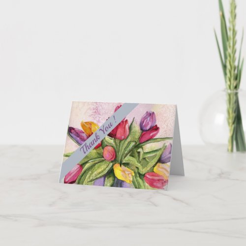 Colorful Tulips Watercolor Floral Thank You Card