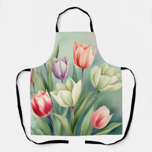 Colorful Tulips Watercolor Romantic Apron