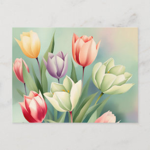 Colorful Tulips Watercolor Romantic Postcard