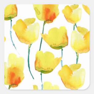 Colorful Tulips Watercolor: Seamless Illustration Square Sticker