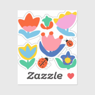 colorful tulips with ladybugs sticker
