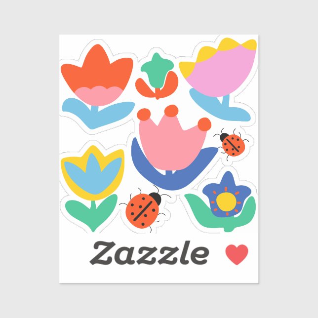 colorful tulips with ladybugs sticker (Sheet)