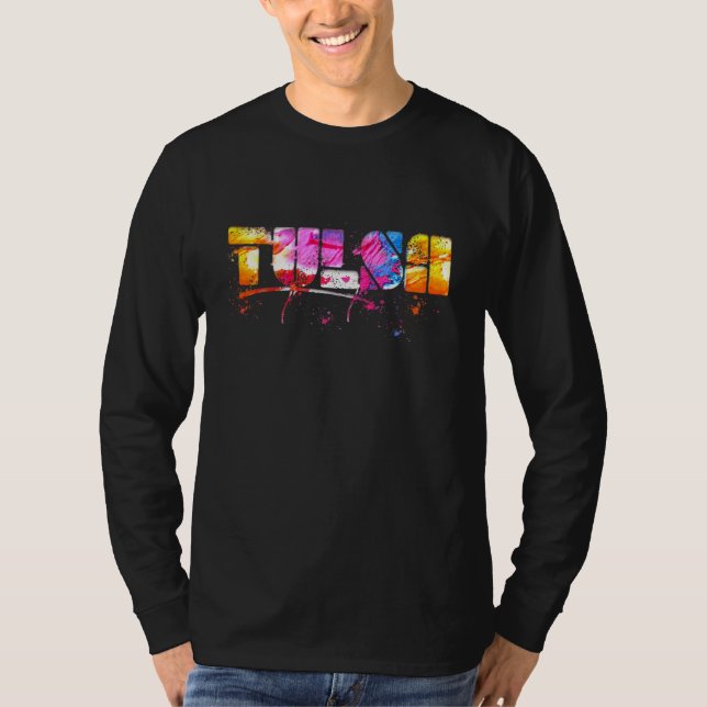 Colorful Tulsa Lettering  Watercolor Tulsa T-Shirt (Front)