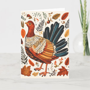 Colorful Turkey Bird Thanksgiving Holiday Card