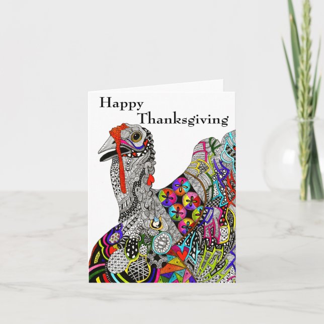 Colorful Turkey Happy Thanksgiving Greeting Card (Front)