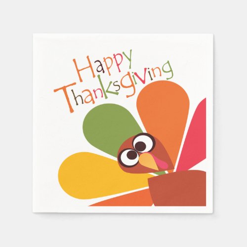 Colorful Turkey Happy Thanksgiving Paper Napkins