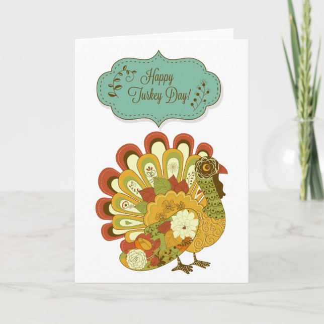 Colorful Turkey Happy Turkey Day Thanksgiving Holiday Card (Front)