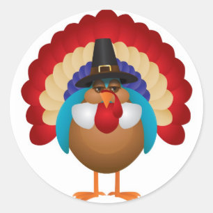 Colorful Turkey with Pilgrim Hat Sticker