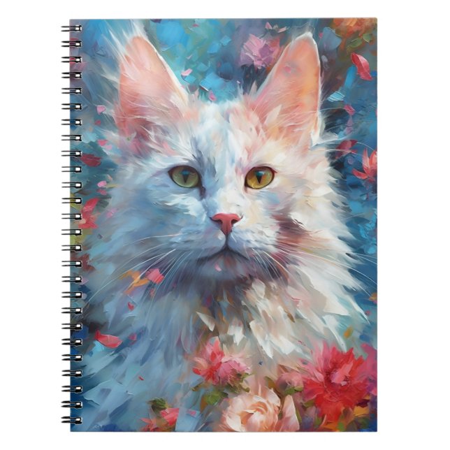 Colorful Turkish Angora cat Notebook (Front)