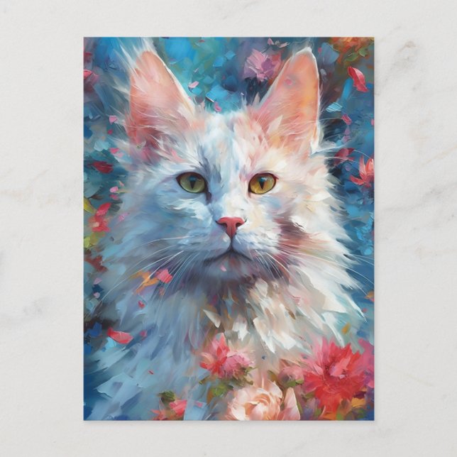 Colorful Turkish Angora cat Postcard (Front)