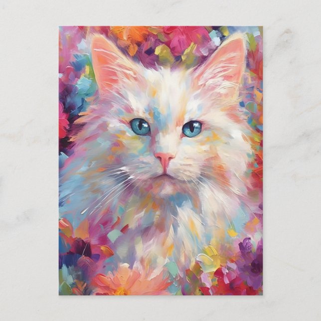 Colorful Turkish Angora cat Postcard (Front)