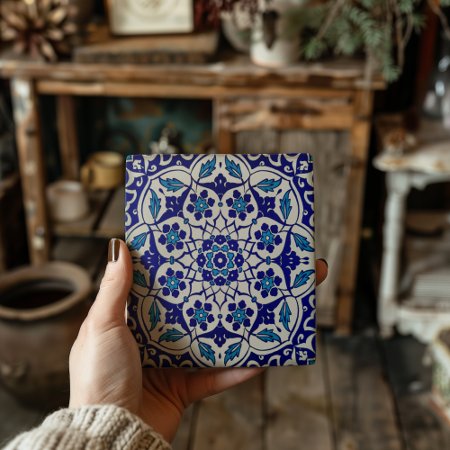Colorful Turkish Ottoman Iznik Blue Decorative Ceramic Tile