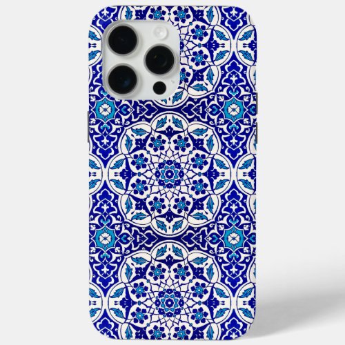 Colorful Turkish Ottoman Iznik Blue White Pattern iPhone 15 Pro Max Case