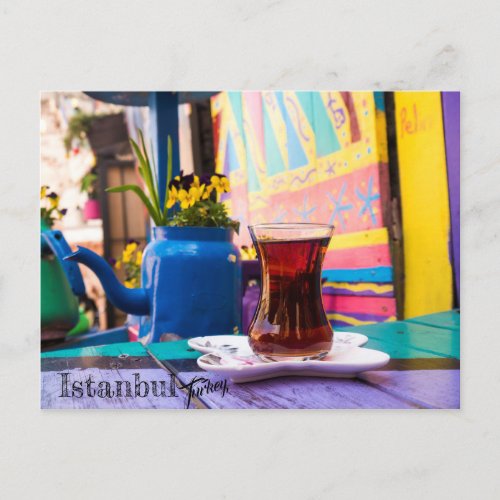 Colorful Turkish Tea in Istanbul Turkey Postcard