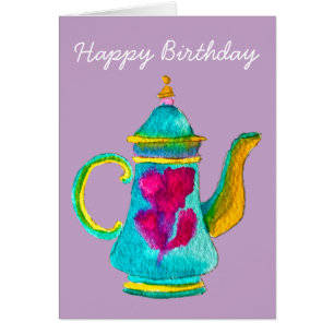 Colorful Turkish teapot watercolor Cards