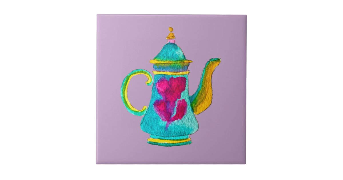 Colorful Turkish teapot watercolor Ceramic Tile Zazzle