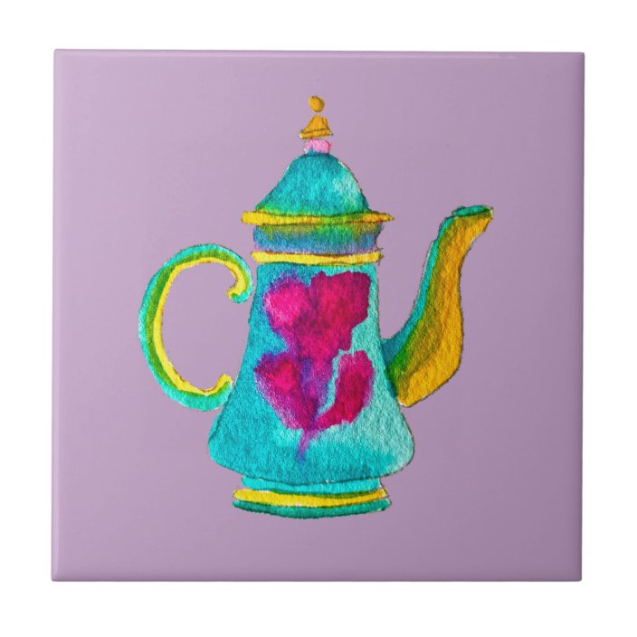 Colorful Turkish teapot watercolor Ceramic Tile