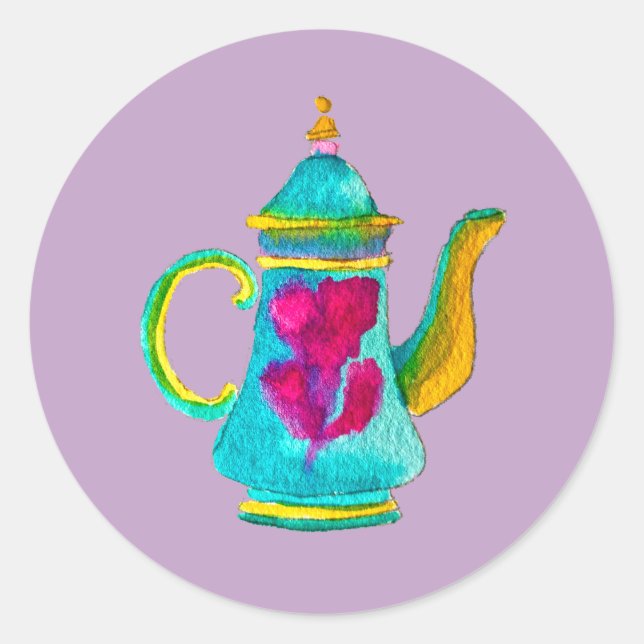 Colorful Turkish teapot watercolor Classic Round Sticker (Front)