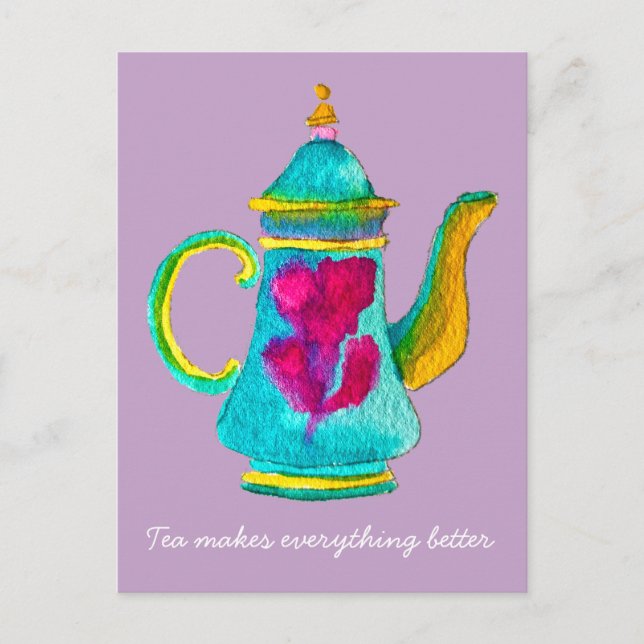 Colorful Turkish teapot watercolor Postcard (Front)