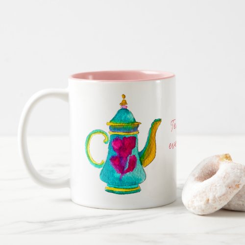 Colorful Turkish teapot watercolor Two_Tone Coffee Mug