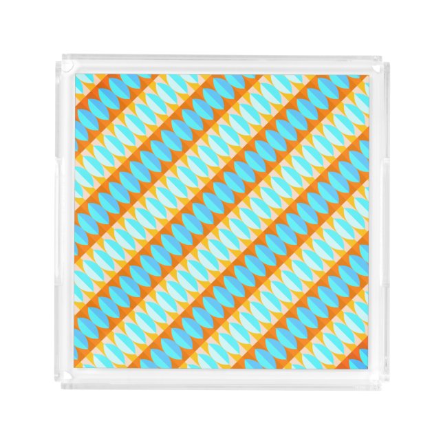 Colorful Turquoise Blue Orange Yellow Pattern Acrylic Tray (Front)