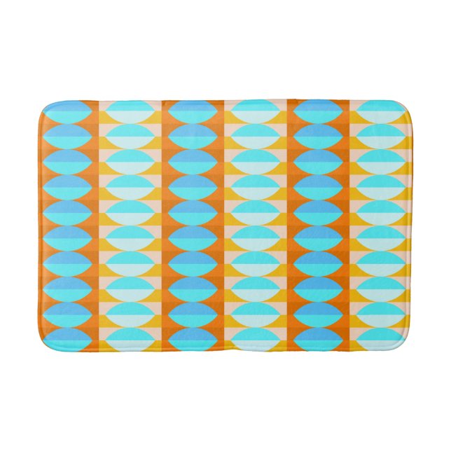 Colorful Turquoise Blue Orange Yellow Pattern Bath Mat (Front)
