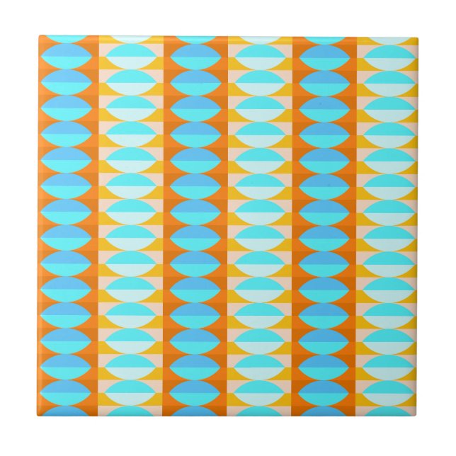 Colorful Turquoise Blue Orange Yellow Pattern Ceramic Tile (Front)
