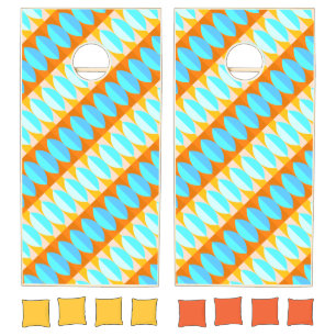 Colorful Turquoise Blue Orange Yellow Pattern Cornhole Set