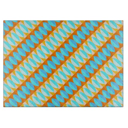 Colorful Turquoise Blue Orange Yellow Pattern Cutting Board