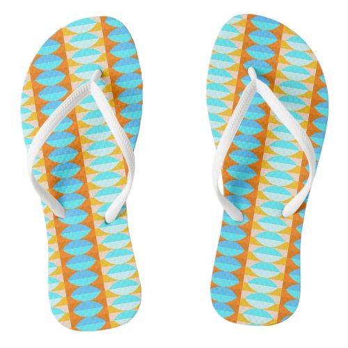 Colorful Turquoise Blue Orange Yellow Pattern Flip Flops