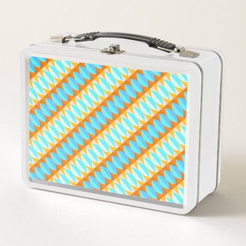 Colorful Turquoise Blue Orange Yellow Pattern Metal Lunch Box