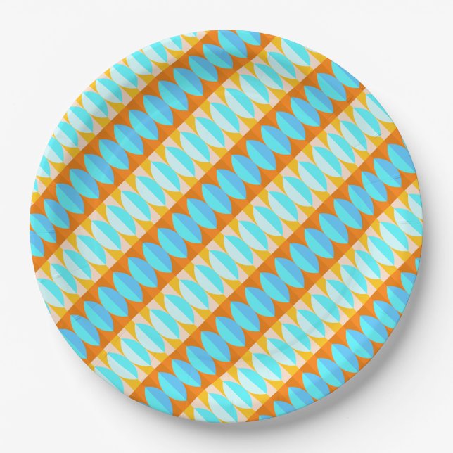 Colorful Turquoise Blue Orange Yellow Pattern Paper Plates (Front)